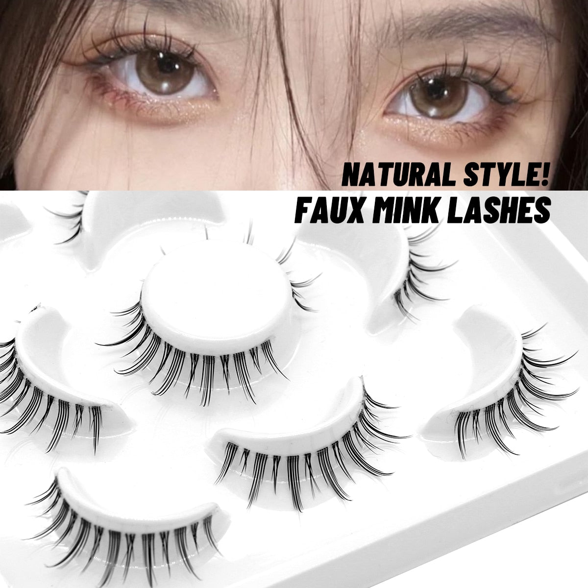 5 Pairs cosplay 3D Faux Mink Lashes Natural short Full Strip Lashes Clear Band Soft Natural Eyelashes Extension