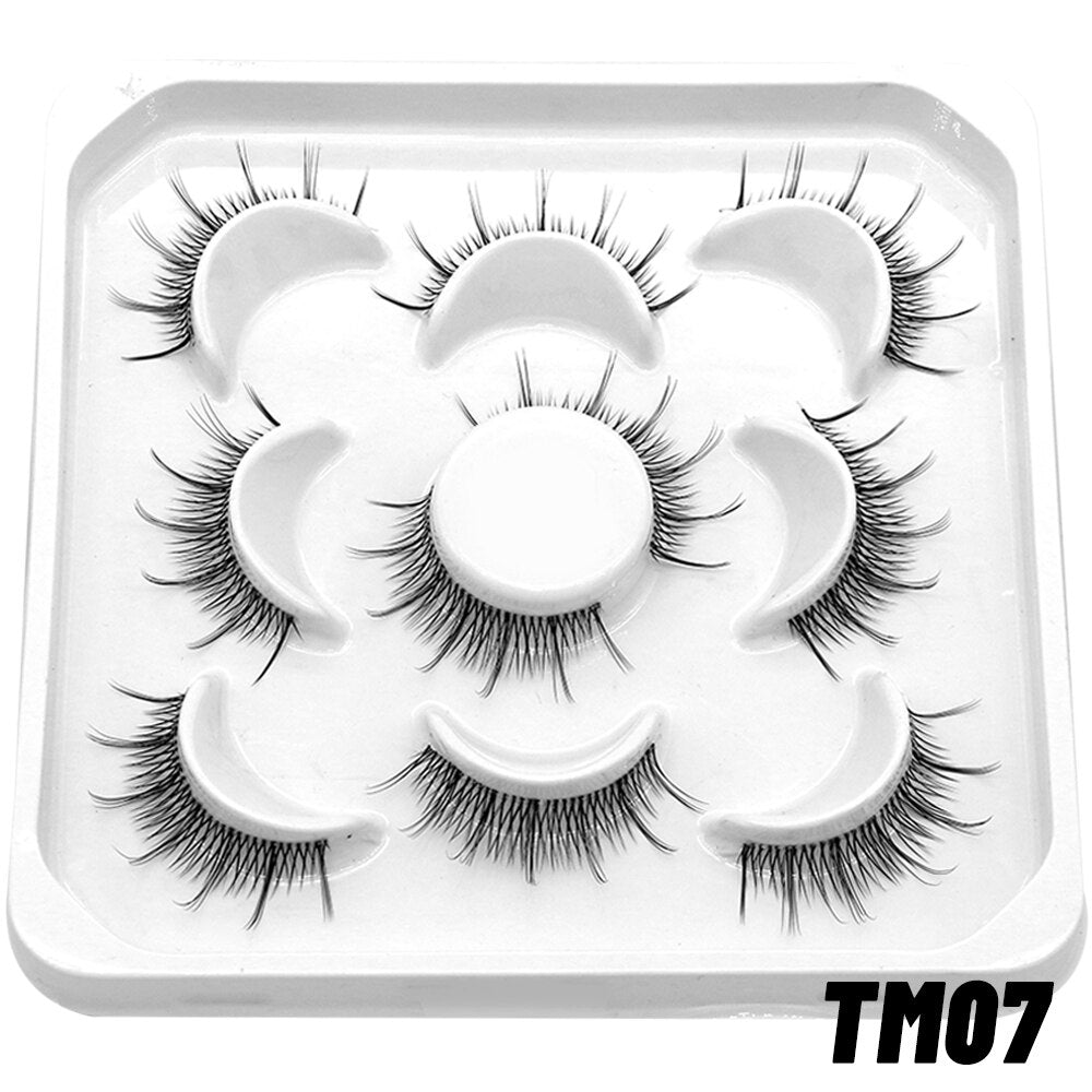 5 Pairs cosplay 3D Faux Mink Lashes Natural short Full Strip Lashes Clear Band Soft Natural Eyelashes Extension