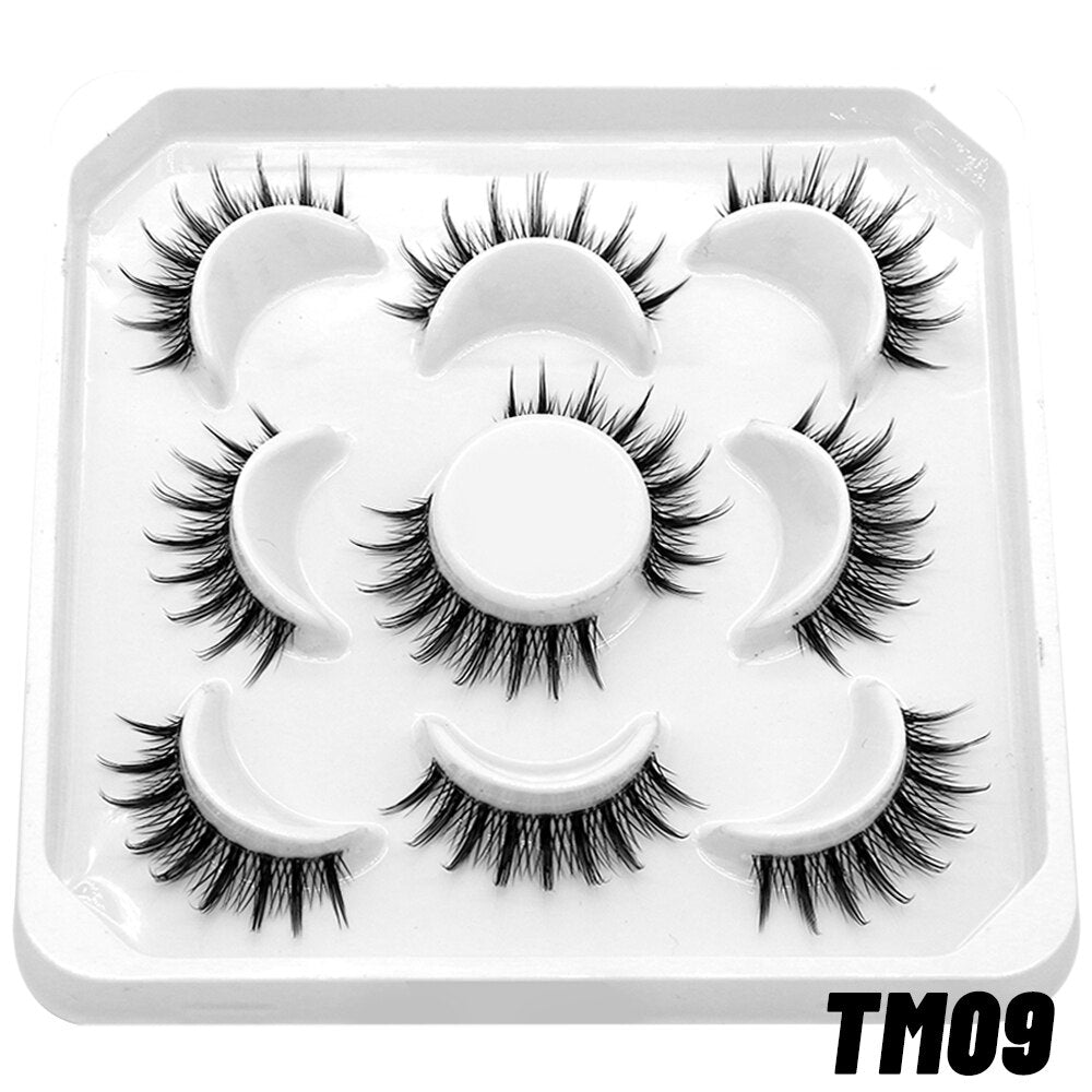 5 Pairs cosplay 3D Faux Mink Lashes Natural short Full Strip Lashes Clear Band Soft Natural Eyelashes Extension