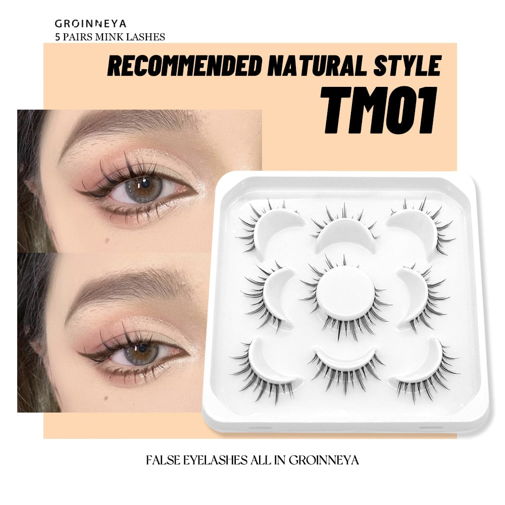 5 Pairs cosplay 3D Faux Mink Lashes Natural short Full Strip Lashes Clear Band Soft Natural Eyelashes Extension