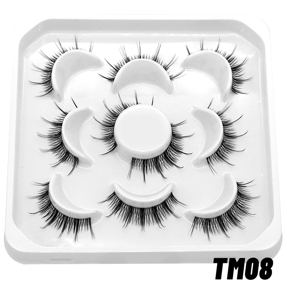 5 Pairs cosplay 3D Faux Mink Lashes Natural short Full Strip Lashes Clear Band Soft Natural Eyelashes Extension