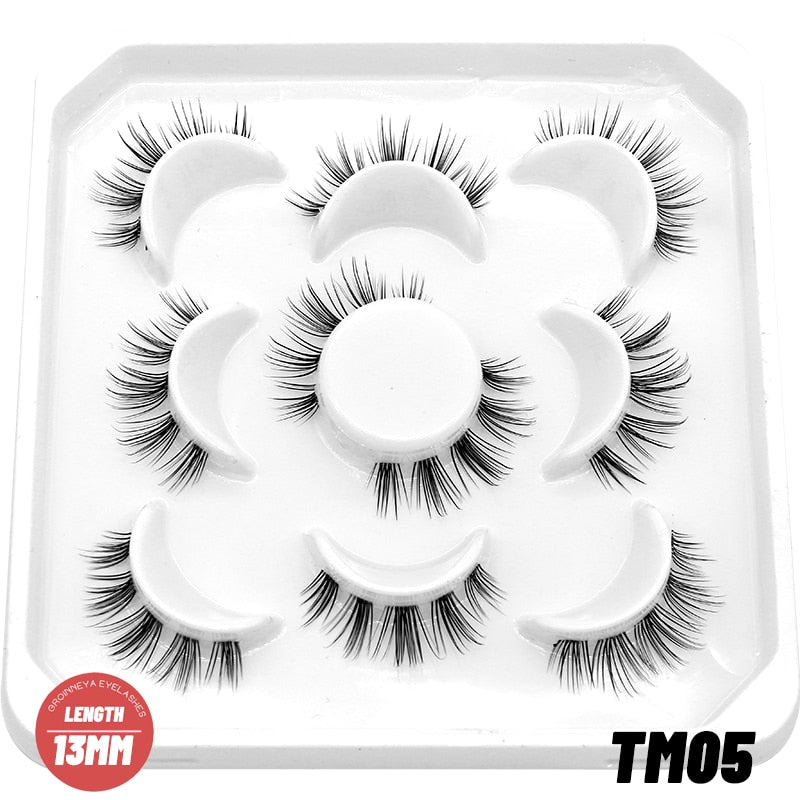 5 Pairs cosplay 3D Faux Mink Lashes Natural short Full Strip Lashes Clear Band Soft Natural Eyelashes Extension