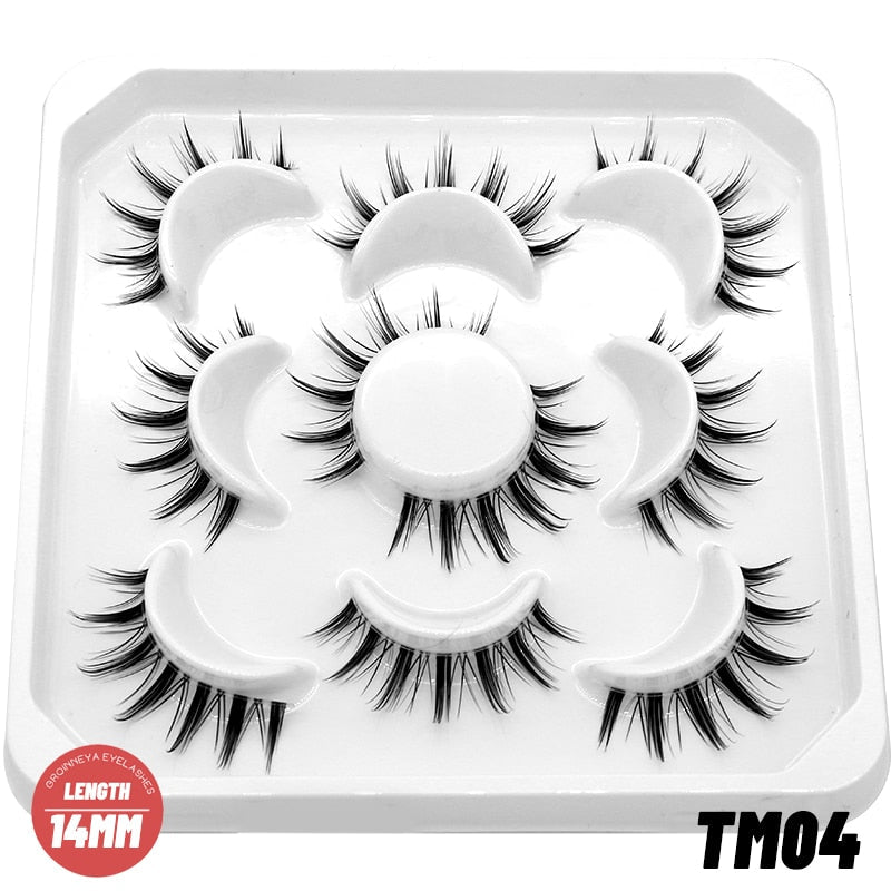 5 Pairs cosplay 3D Faux Mink Lashes Natural short Full Strip Lashes Clear Band Soft Natural Eyelashes Extension