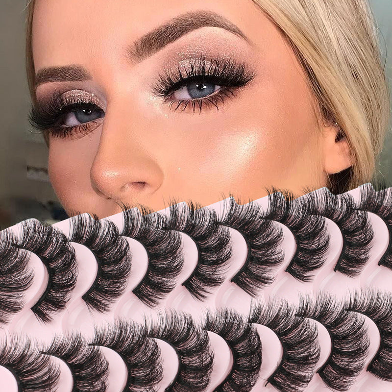 10 pairs of 7D curl natural thick false eyelashes DD large curvature eyelashes